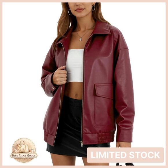 Oversized Faux Leather Motorcycle Jacket Y2K Chic Boxy Fit Bomber Style